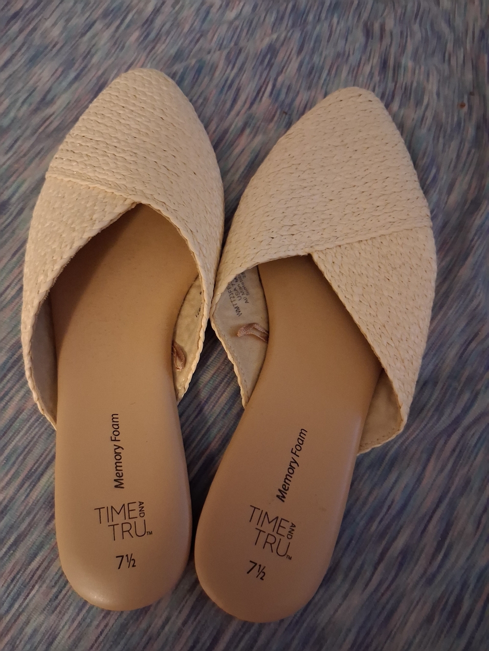 Time and Tru Cream Woven Pointed-Toe Slip-On Mules